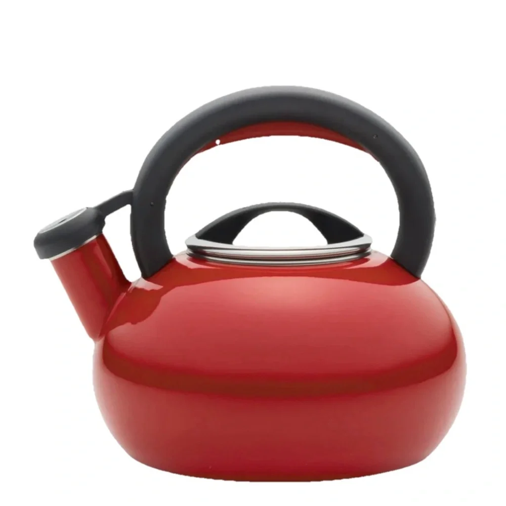 NIB Circulon Sunrise Red Whistling Tea Kettle 1.5 Qt Stovetop